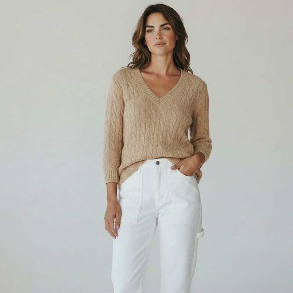 Ralph Lauren Black Label Cashmere Cable Knit Sweater Beige M